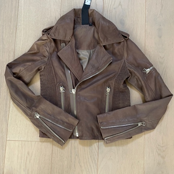 Joe’s Jeans Vintage Taupe Leather Moto Jacket XS - Picture 4 of 14